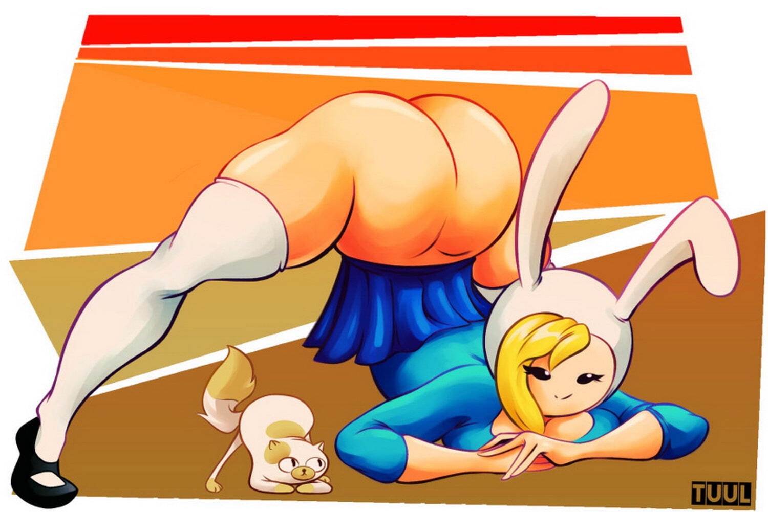 Cake The Cat and Fionna The Human Girl Blonde Furry Tail