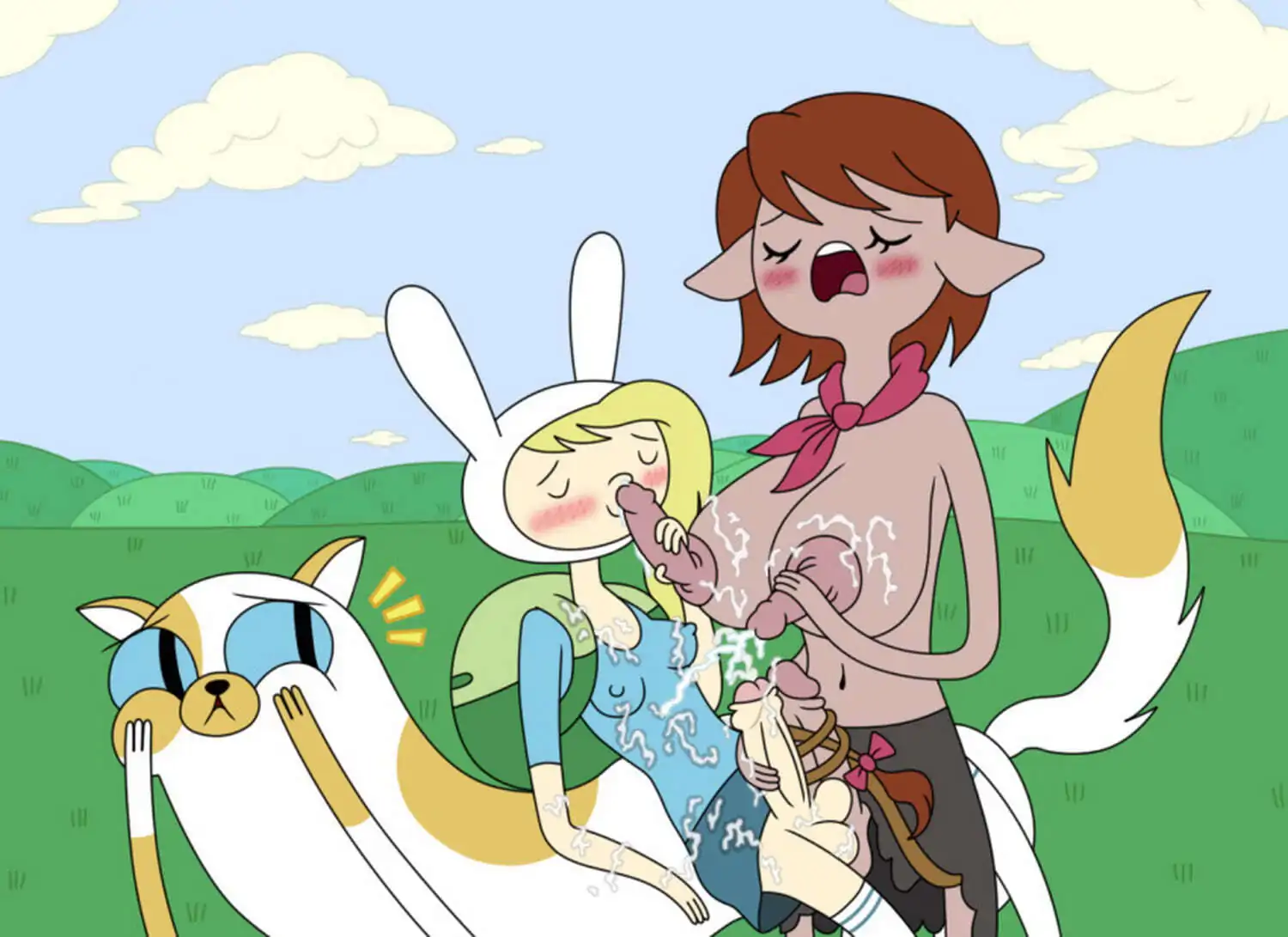 Fionna The Human Girl and Cake The Cat Intersex Masturbation