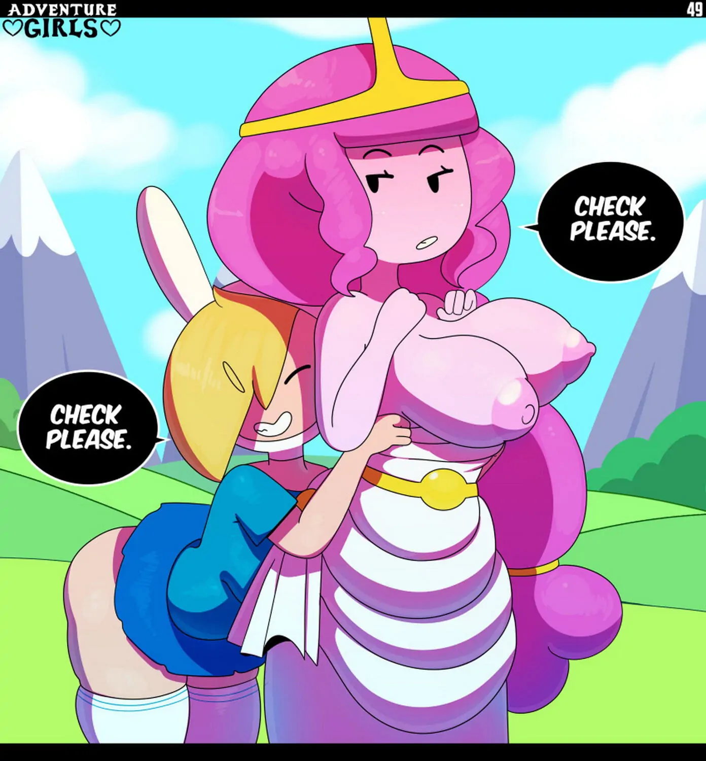 Fionna The Human Girl and Princess Bubblegum Yuri Blonde Tits