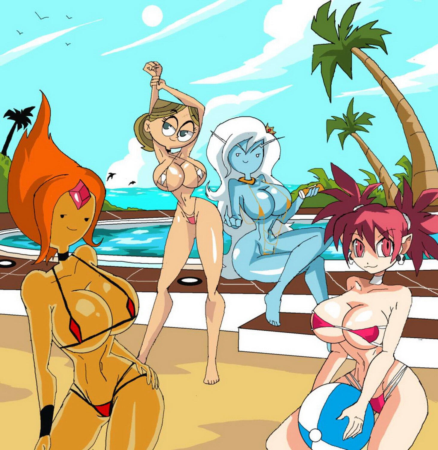 Ice Queen and Flame Princess Big Breast Posing Curvy Swimsuit