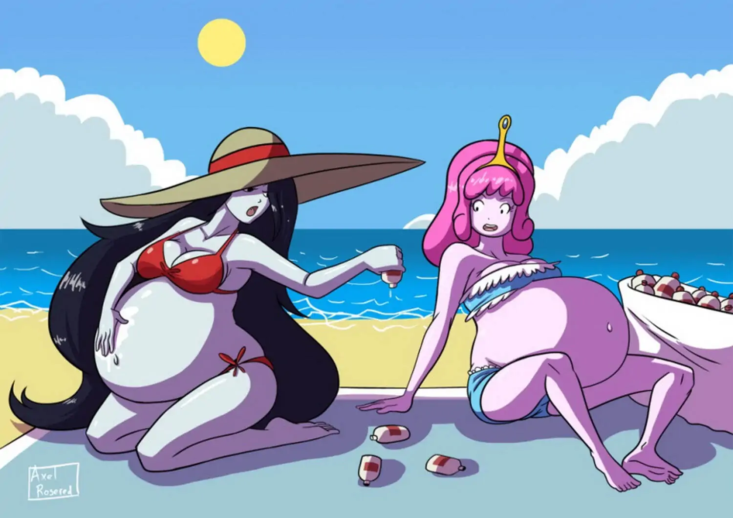 Marceline and Princess Bubblegum Milf Busty Pregnant Swimsuit Tits