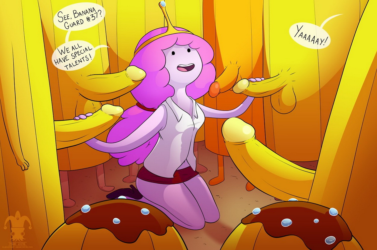 Princess Bubblegum and Banana Guard Huge Penis Tits Handjob