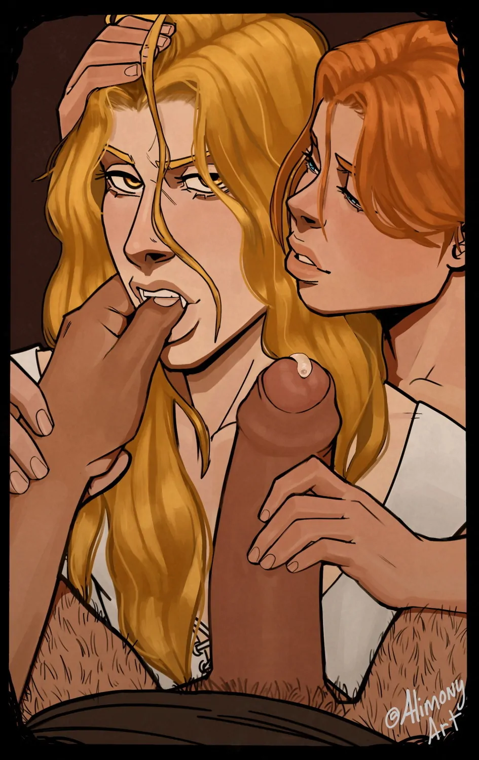 Alucard and Trevor Belmont Penis Mmf Threesome Blowjob