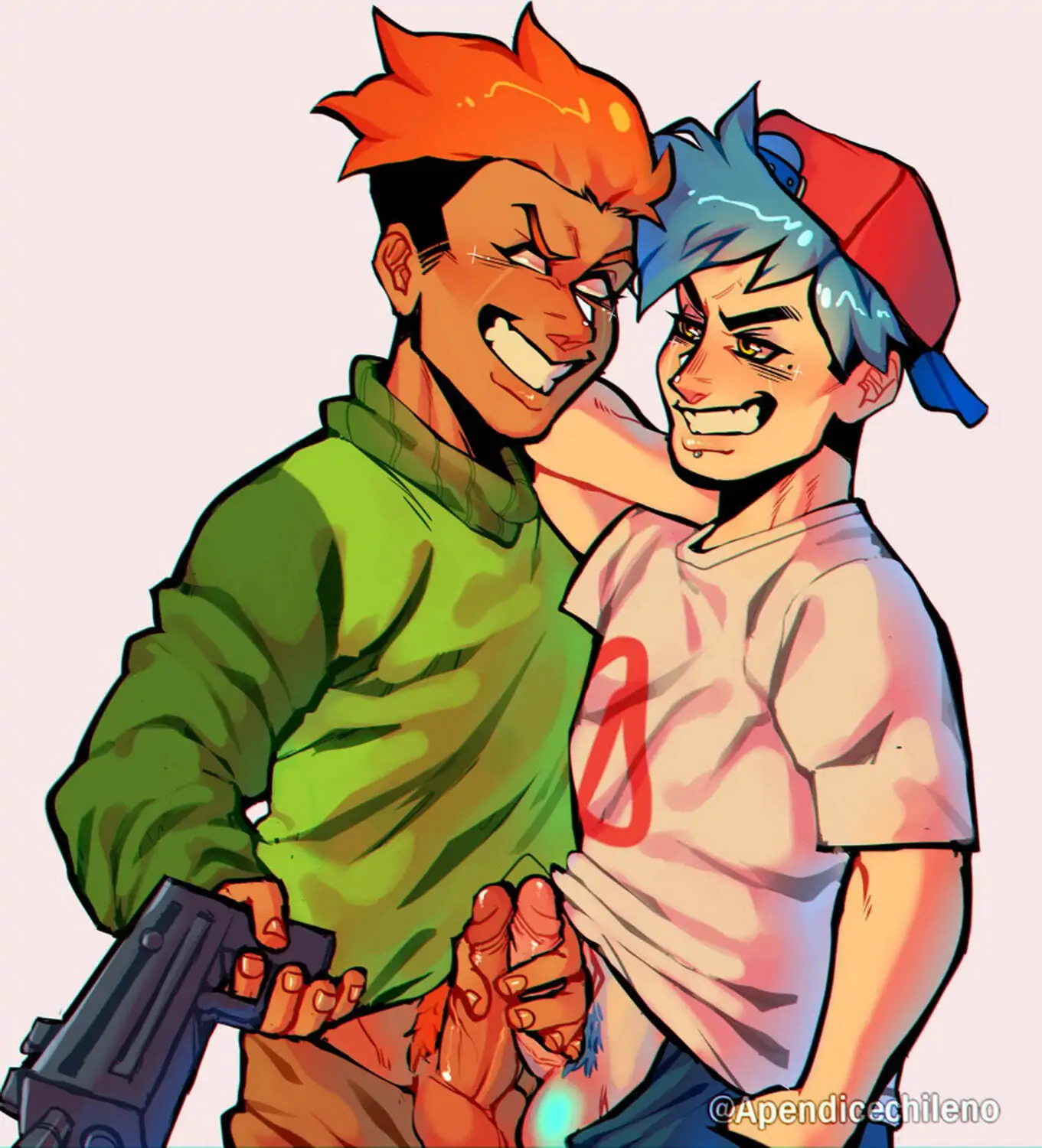 Pico and Boyfriend (Fnf) Dark Skin Gay Penis Interracial Piercing