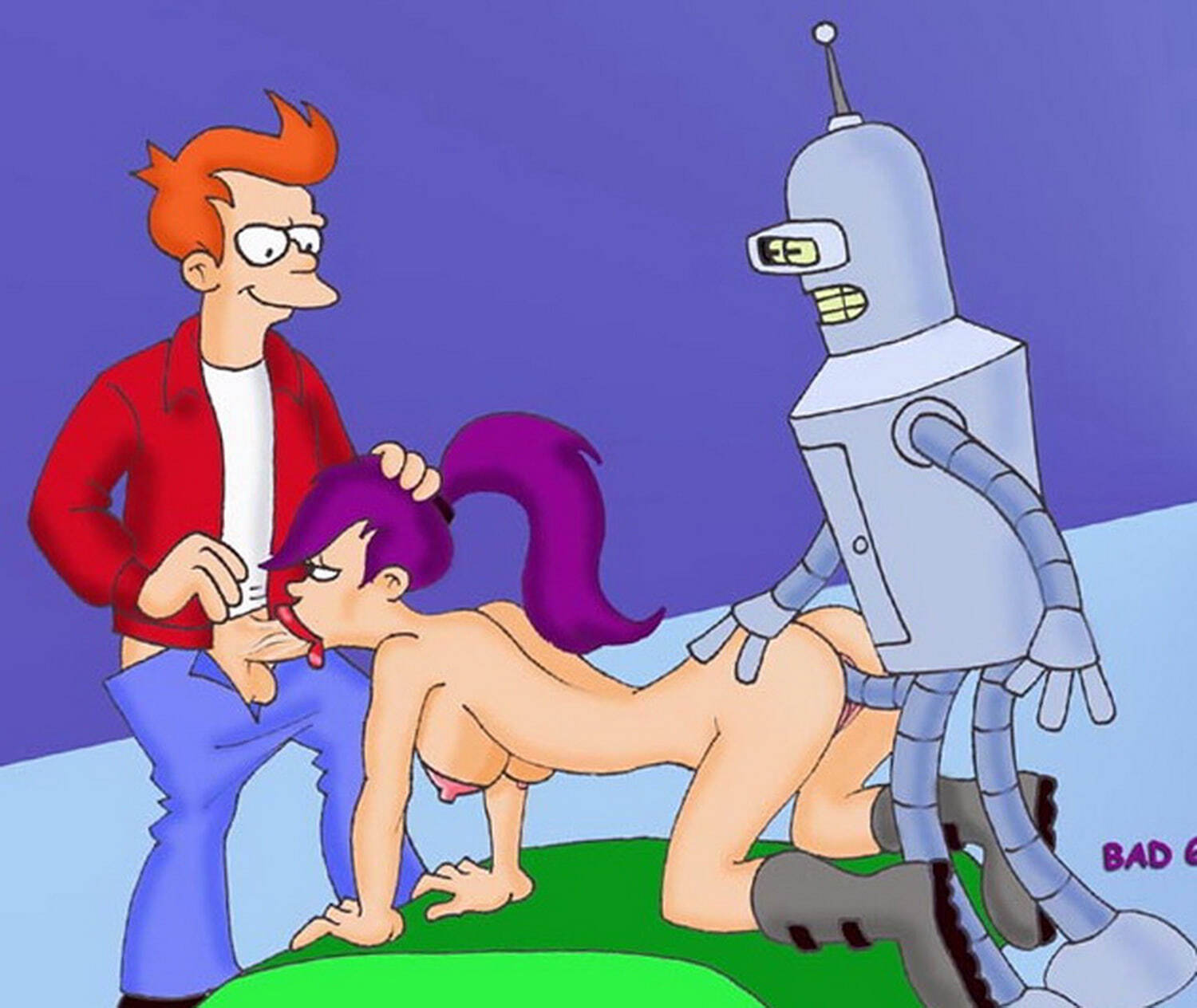 Bender Bending Rodriguez and Philip J Fry Threesome Nude Tits Oral