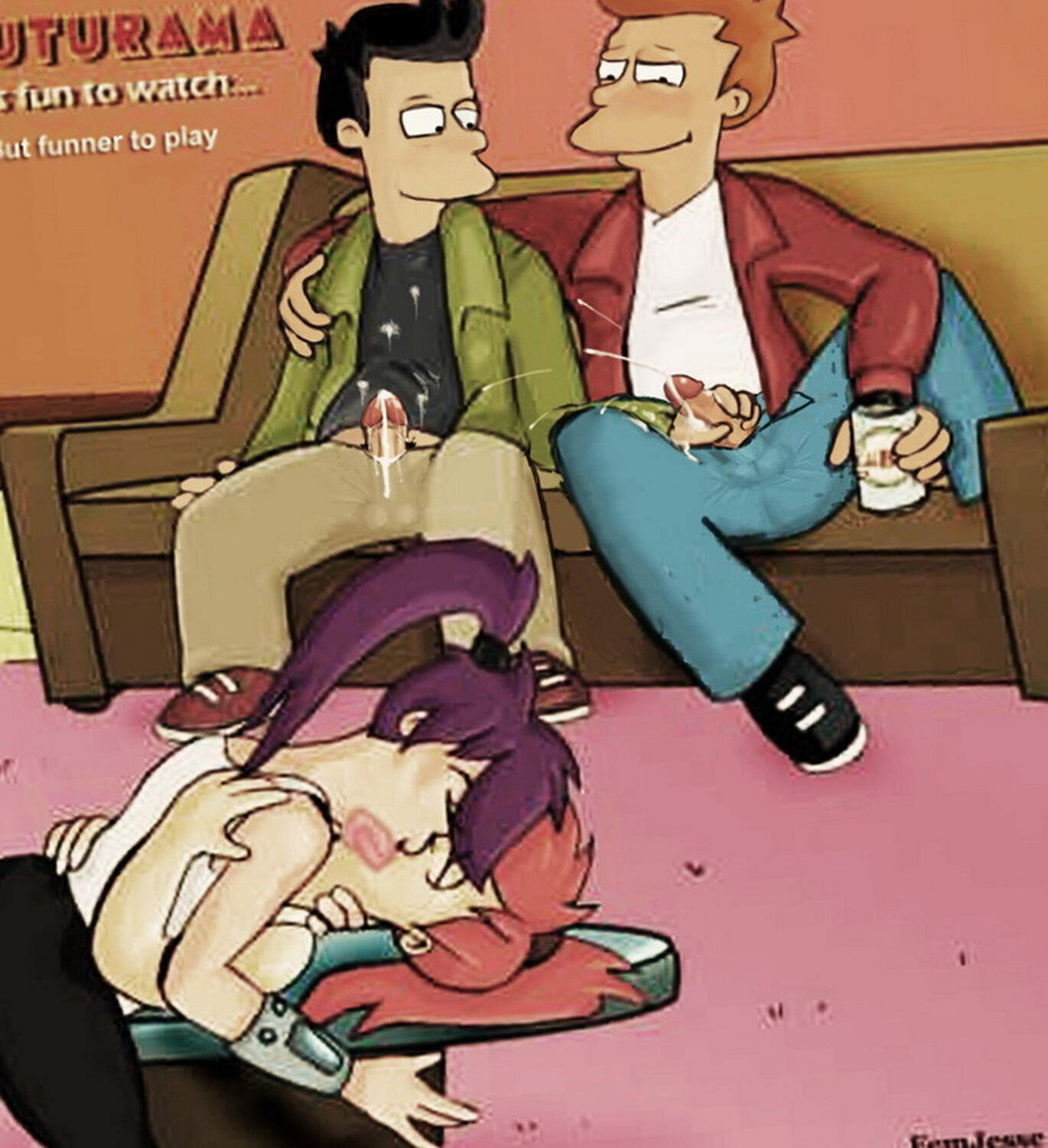 Philip J Fry and Turanga Leela Gay Handjob Cumshot