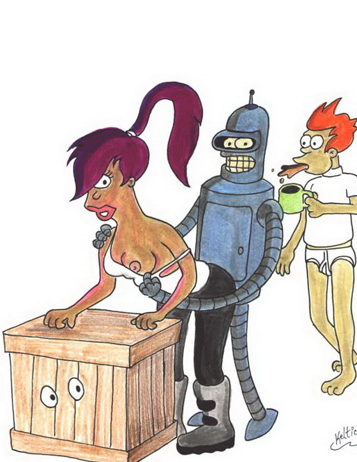 Philip J Fry and Turanga Leela Tits Drawing