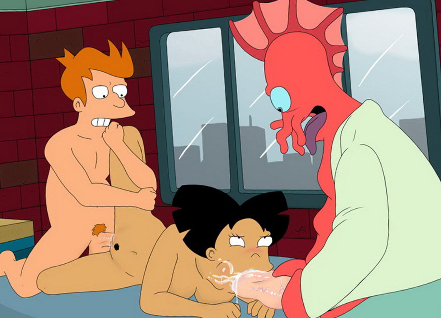 Zoidberg and Amy Wong Sex Pubic Hair Interracial Threesome