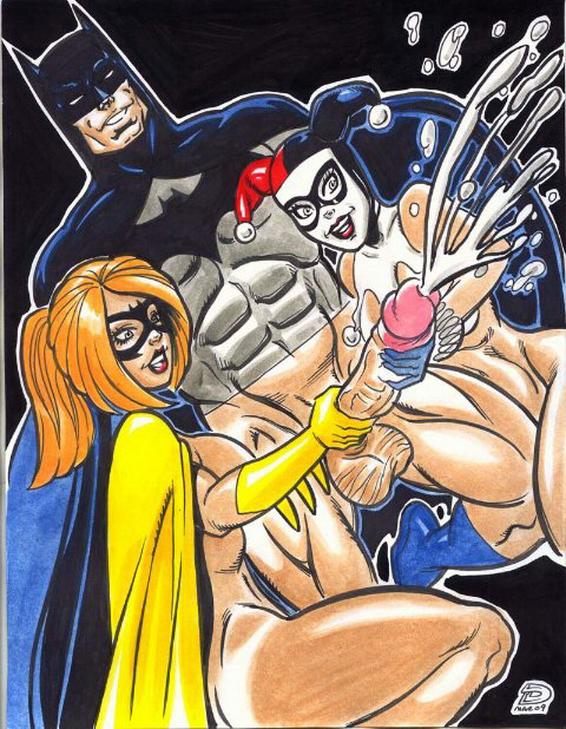 Batgirl and Harley Quinn Cumshot Threesome