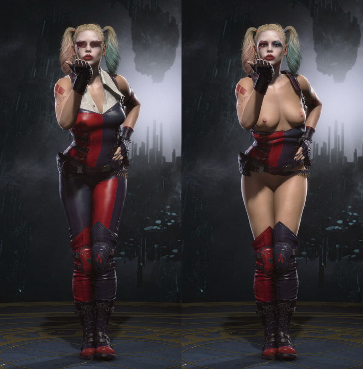 Cassie Cage and Harley Quinn Posing Nipples Blonde Female Only Tits