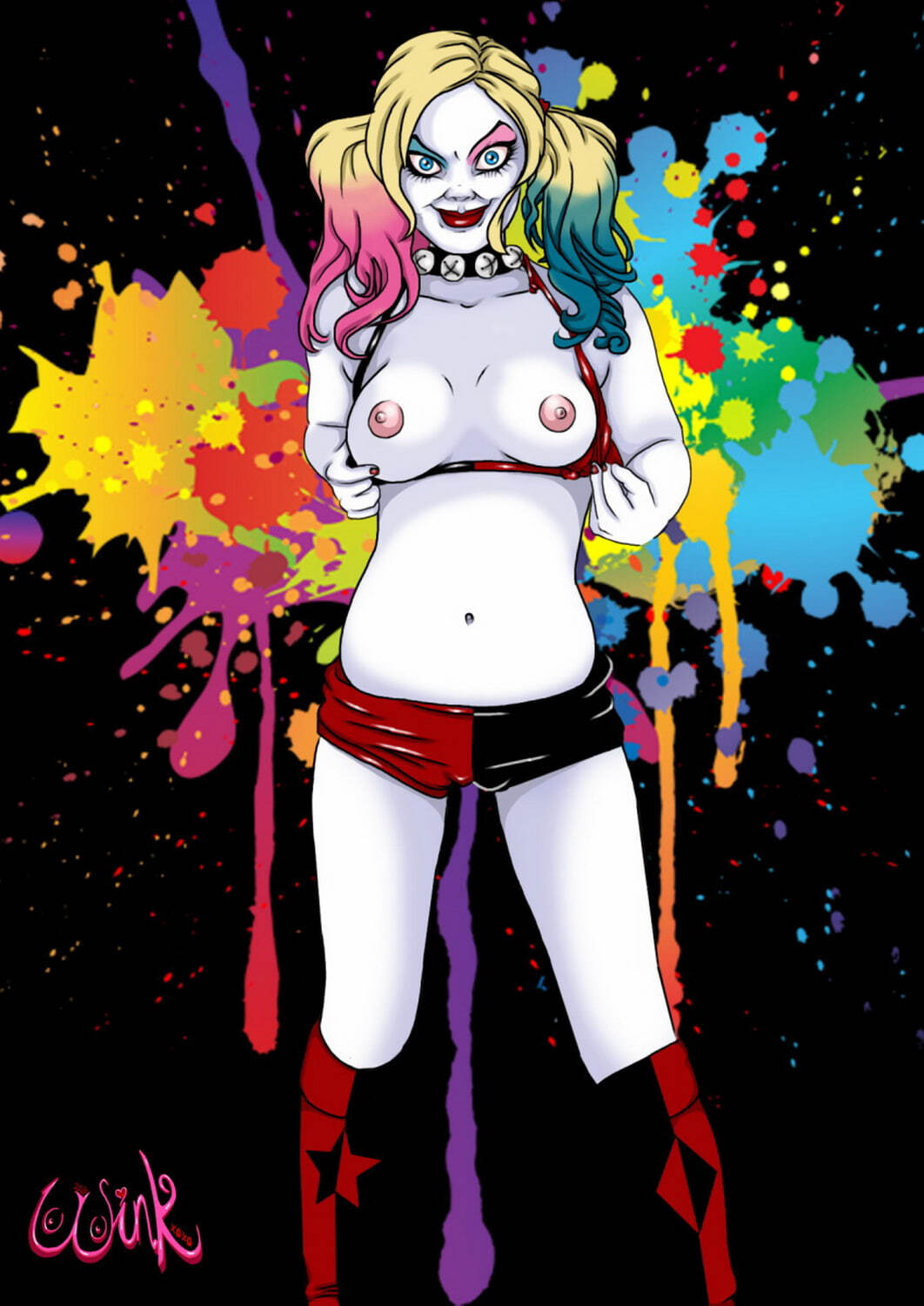 Harleen Quinzel and Harley Quinn Exposed Breasts Nipples