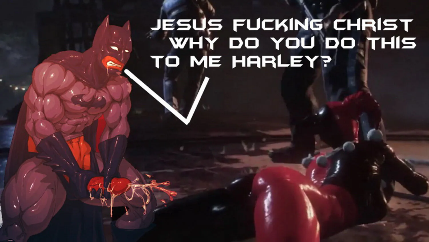 Harley Quinn and Batman Cum Latex