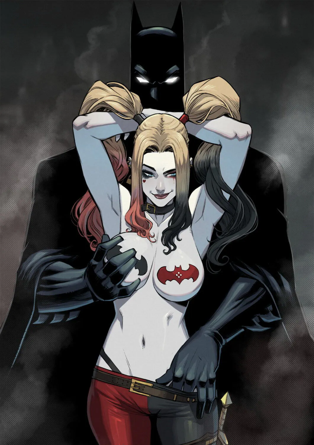 Harley Quinn and Batman Tits Big Breast Busty Topless Blonde