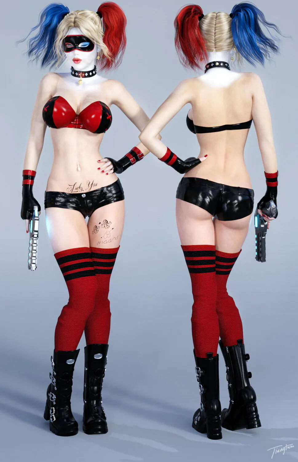 Harley Quinn and Harleen Quinzel Solo Female Only Tits Blonde Heels