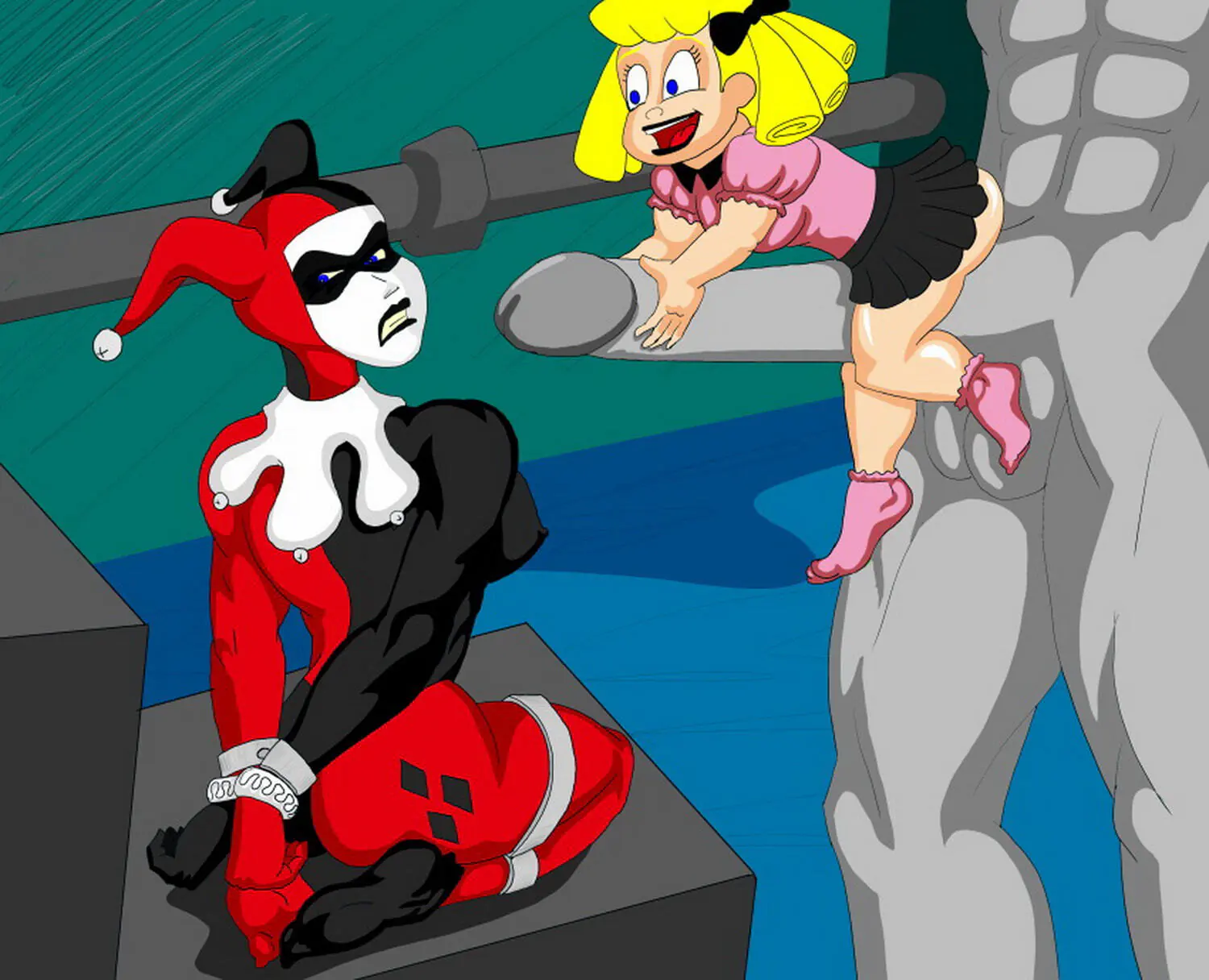 Harley Quinn and Killer Croc Handjob