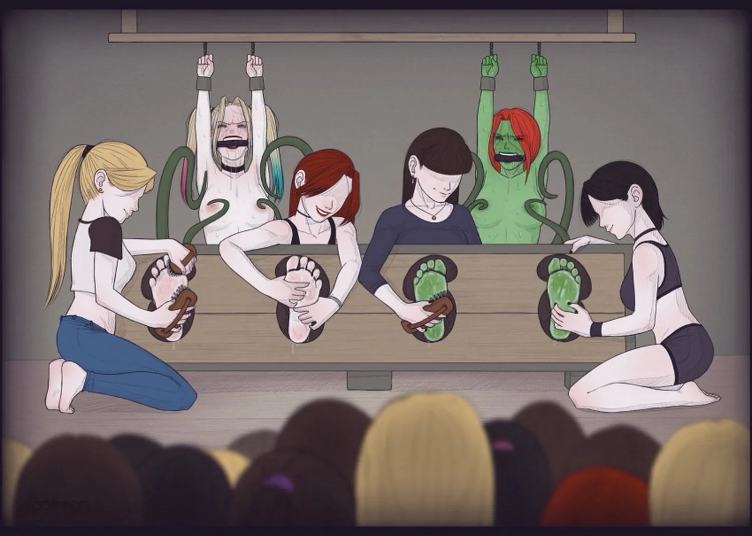 Harley Quinn and Poison Ivy Tickling Feet Armpit Fetish Gagged