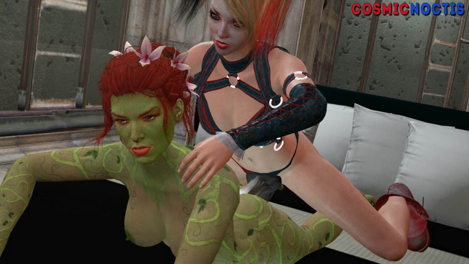 Harley Quinn and Poison Ivy Tits Blonde Nipples Panties