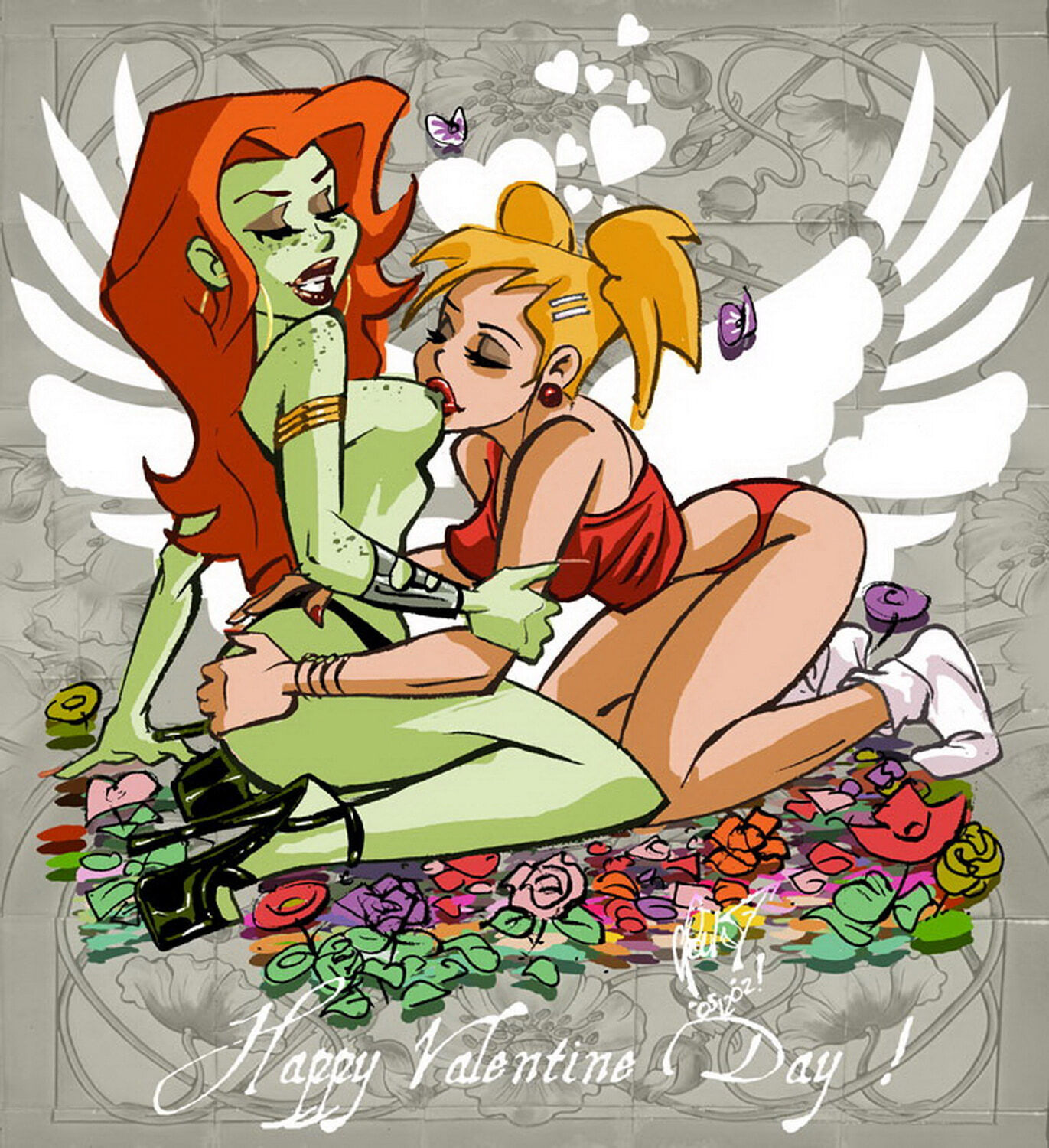 Harley Quinn and Poison Ivy Yuri Female Only Horny