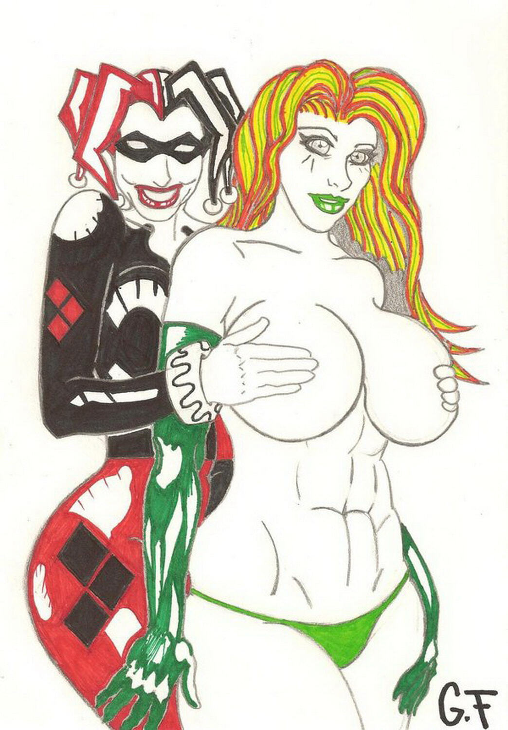 Harley Quinn and Poison Ivy Yuri Female Only Tits