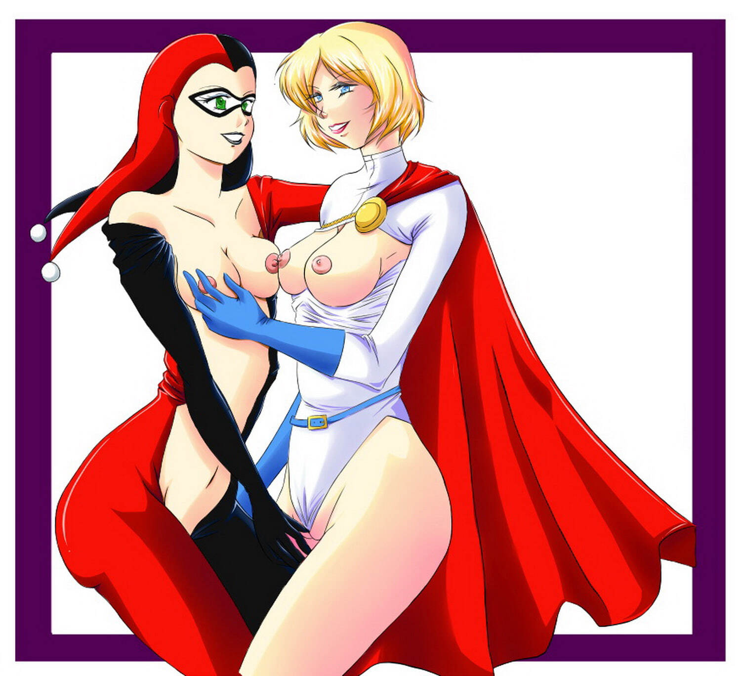 Harley Quinn and Power Girl Yuri Female Only