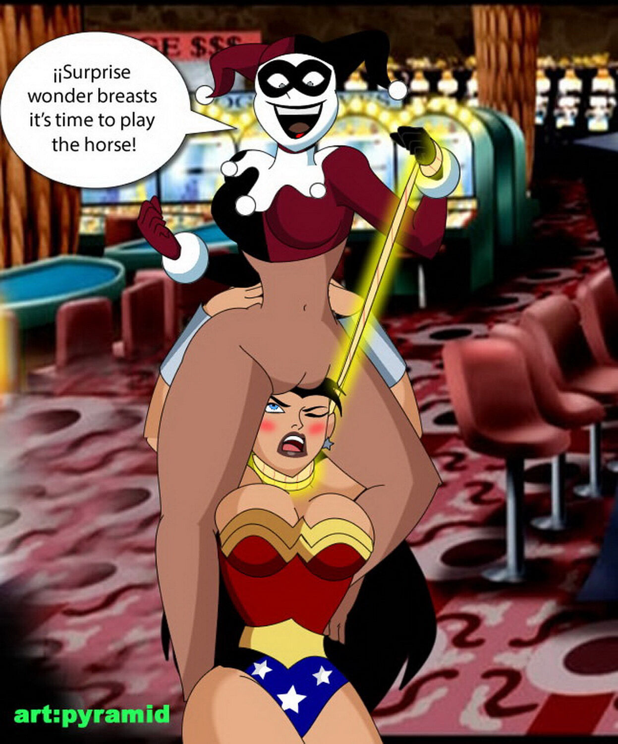 Harley Quinn and Wonder Woman Cowgirl Pussy