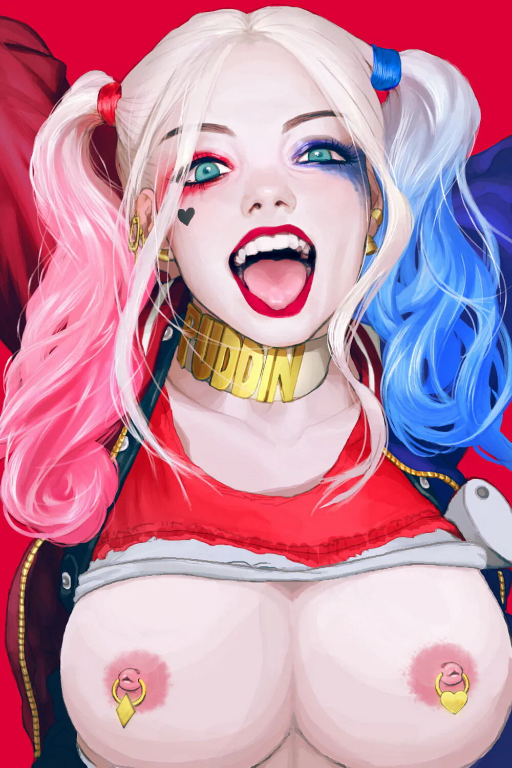 Harley Quinn Nipples Tits Nipple Piercing Female Only Lips Blonde