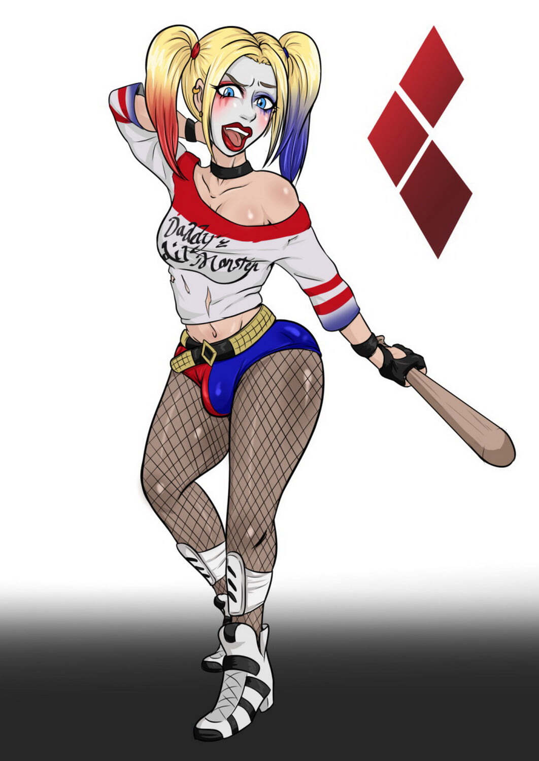 Harley Quinn Solo Blonde Fishnet Stockings Posing