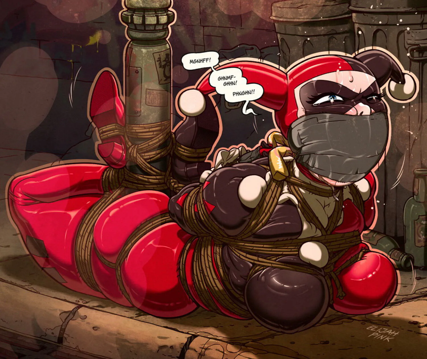 Harley Quinn Tape Gag Latex Bondage Humiliation Gagged