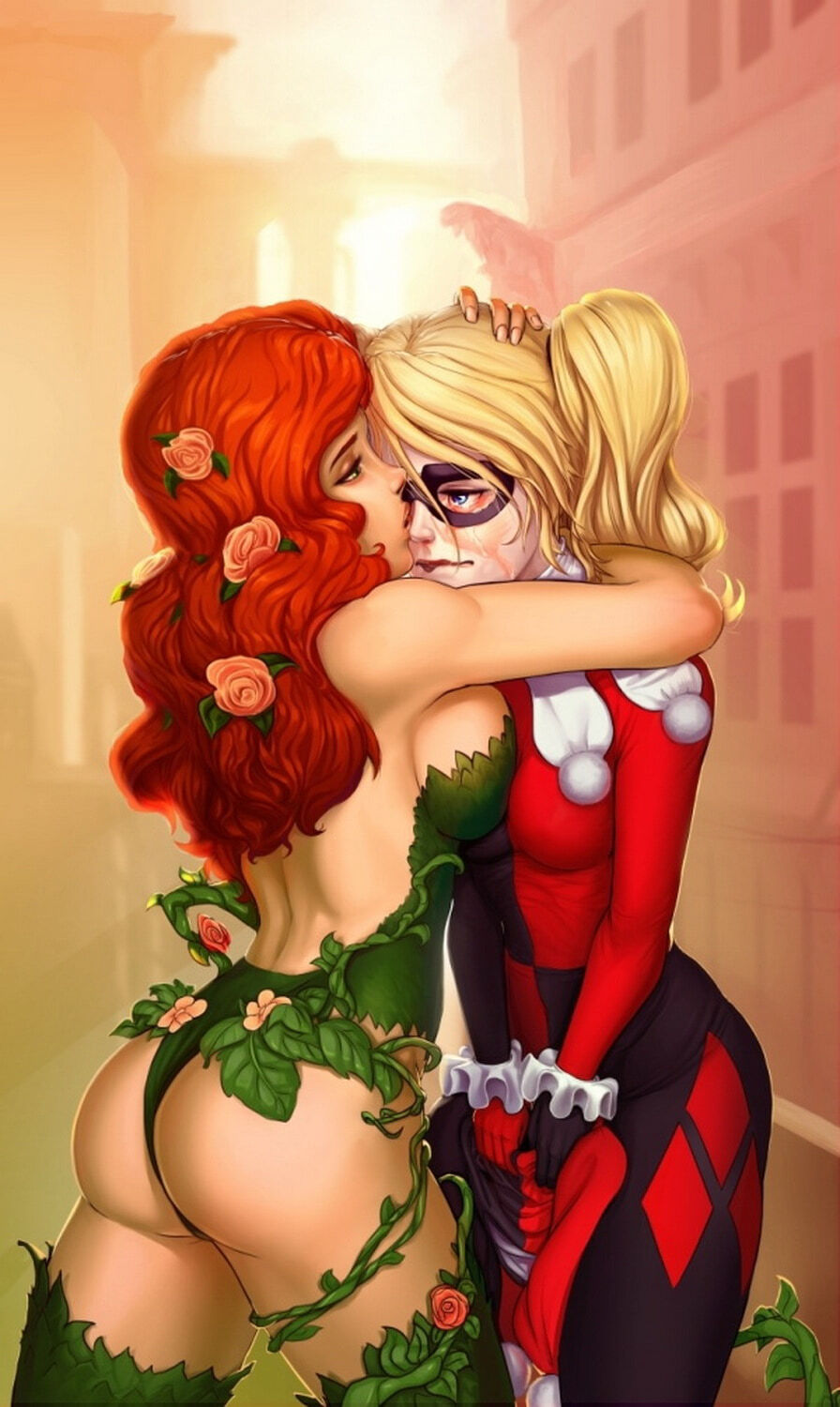 Poison Ivy and Harley Quinn Tits Yuri Blonde Female Only