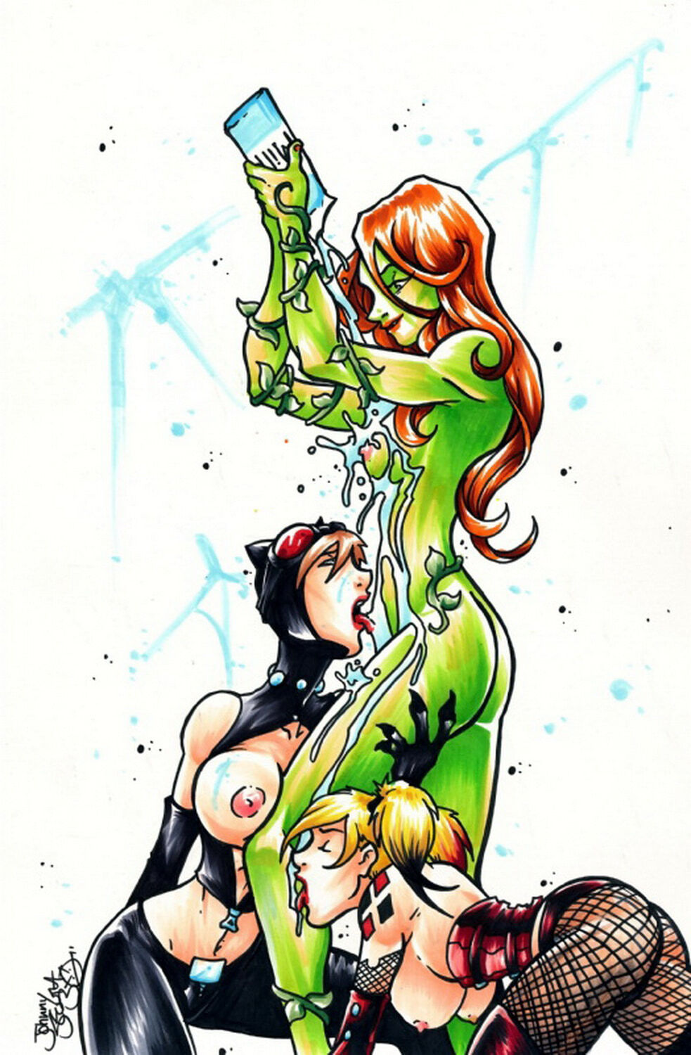 Poison Ivy and Harley Quinn Yuri Female Only Threesome