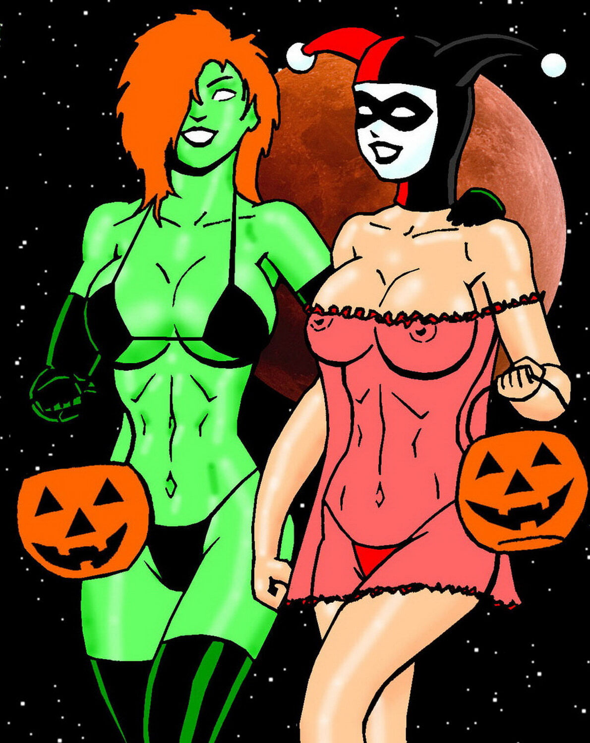 Poison Ivy and Harley Quinn Yuri Female Only