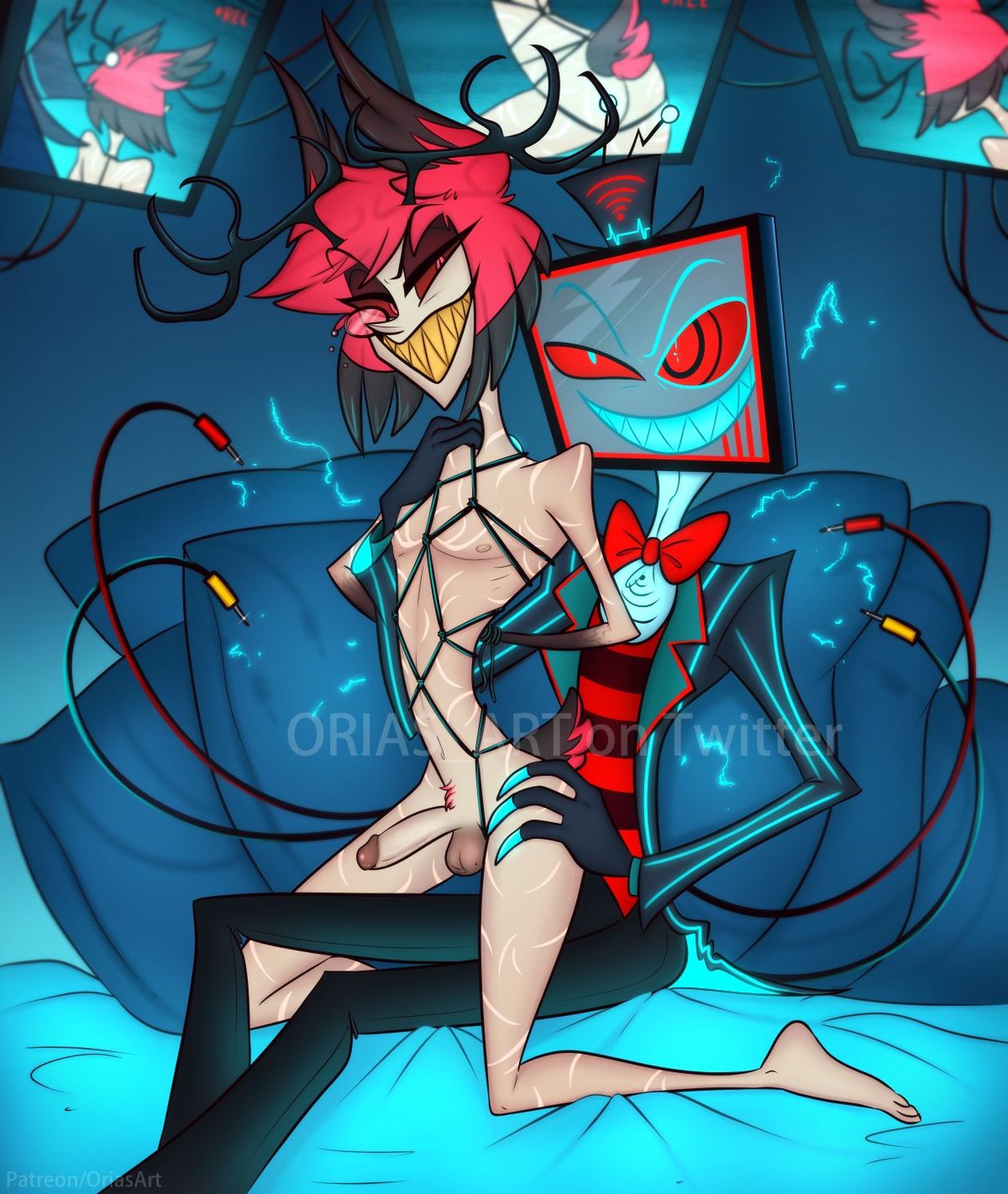 Alastor Hazbin Hotel and Vox Hazbin Hotel Bondage Naked Penis Nude