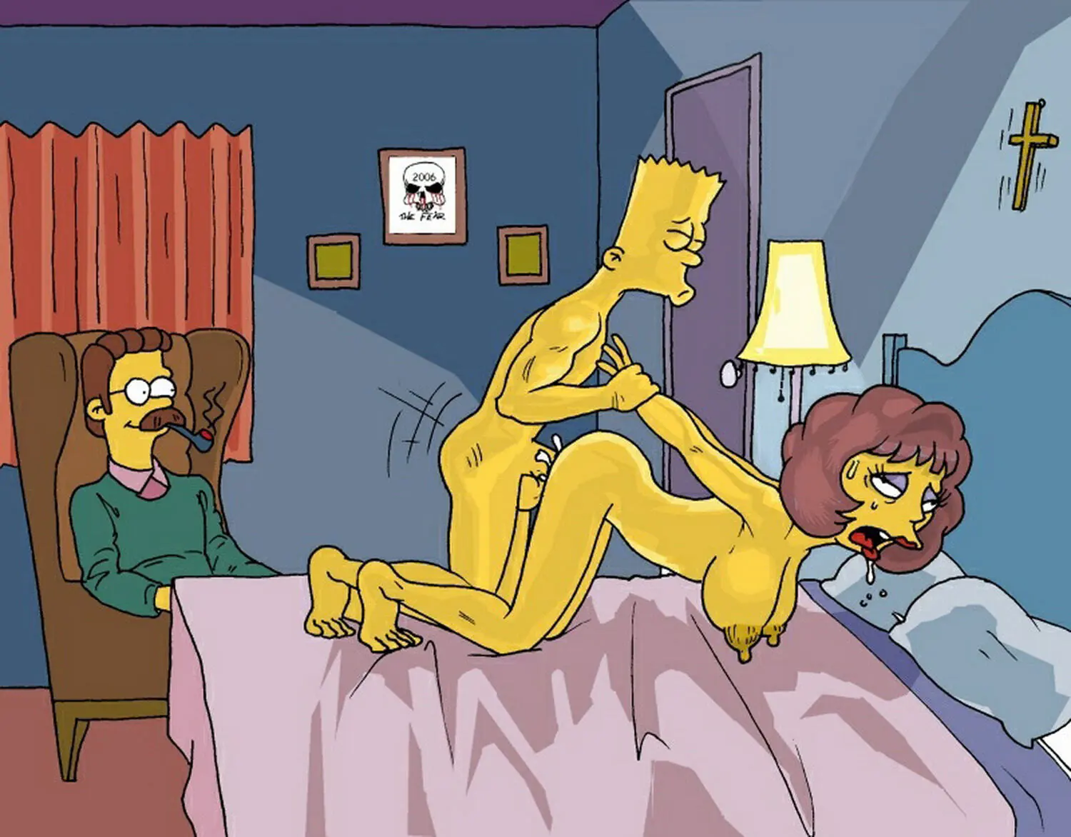 Bart Simpson and Ned Flanders Tits Cuckold Nude