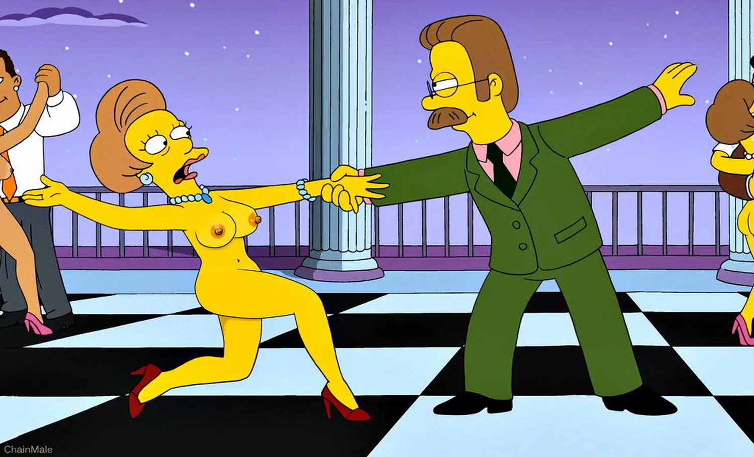 Edna Krabappel and Ned Flanders Nipples Heels Tits Nude