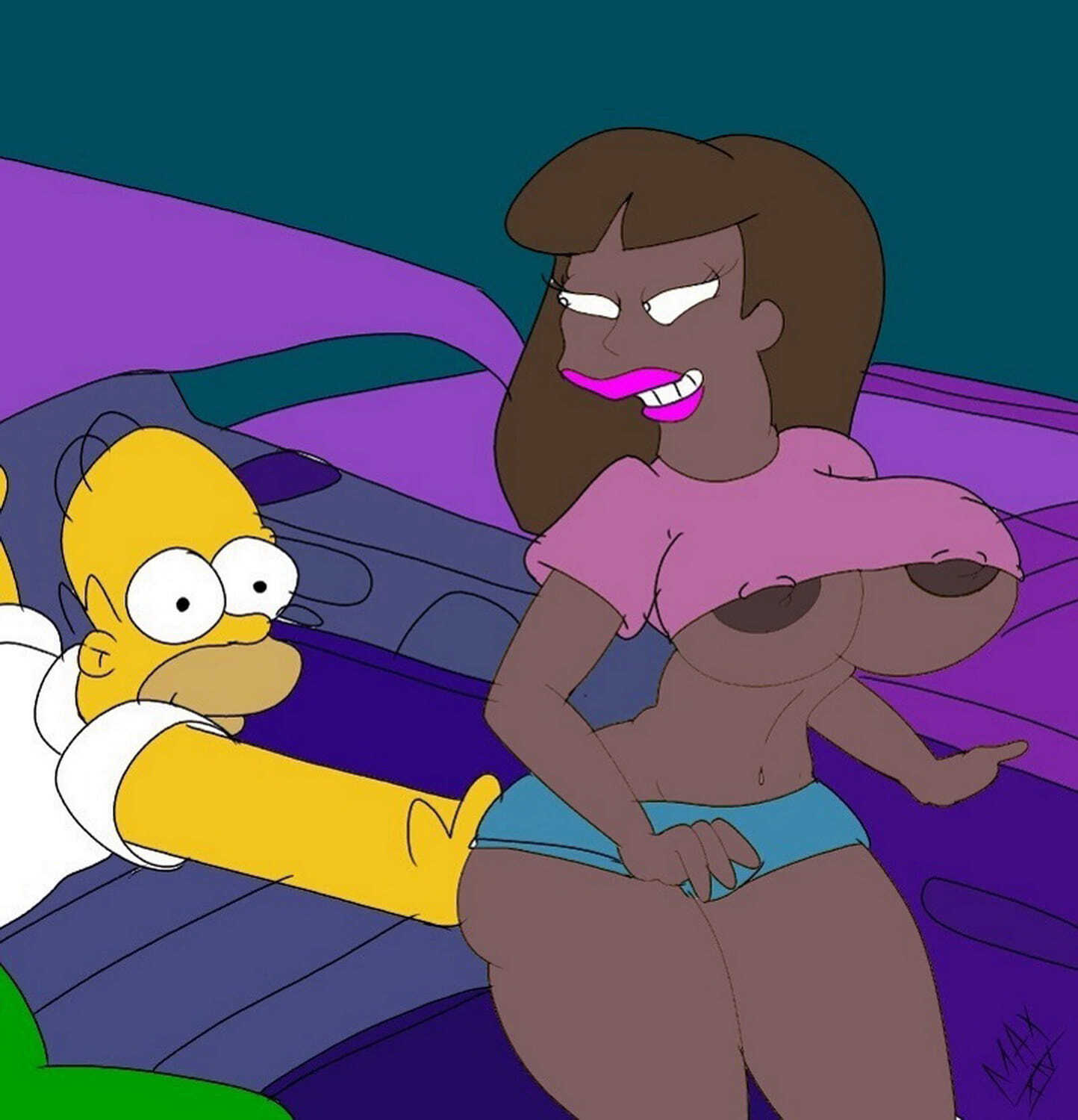 Homer Simpson and Ashley Grant Nipples Big Breast