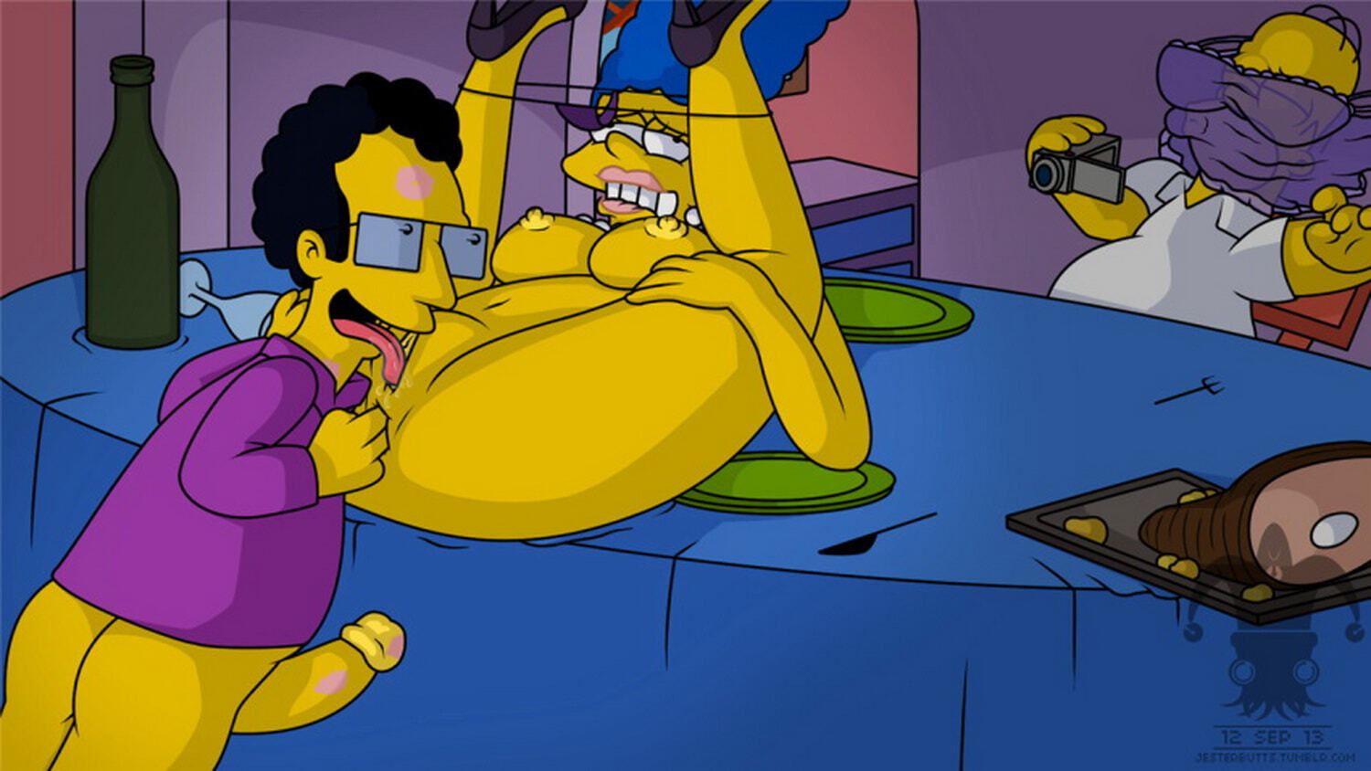 Homer Simpson and Marge Simpson Nude Cunnilingus