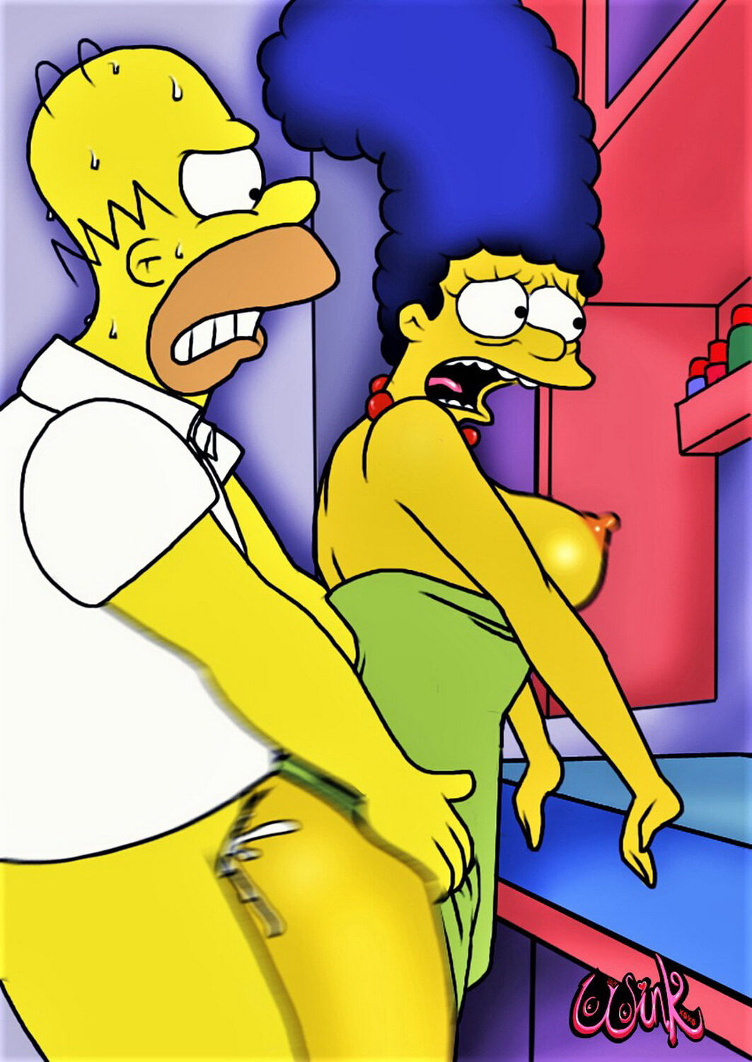 Homer Simpson and Marge Simpson Tits Topless Erect Nipples Anal Sex