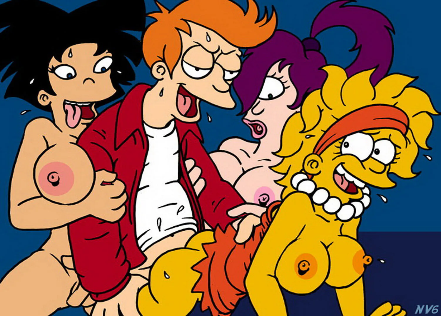 Lisa Simpson and Philip J Fry Nipples Tits