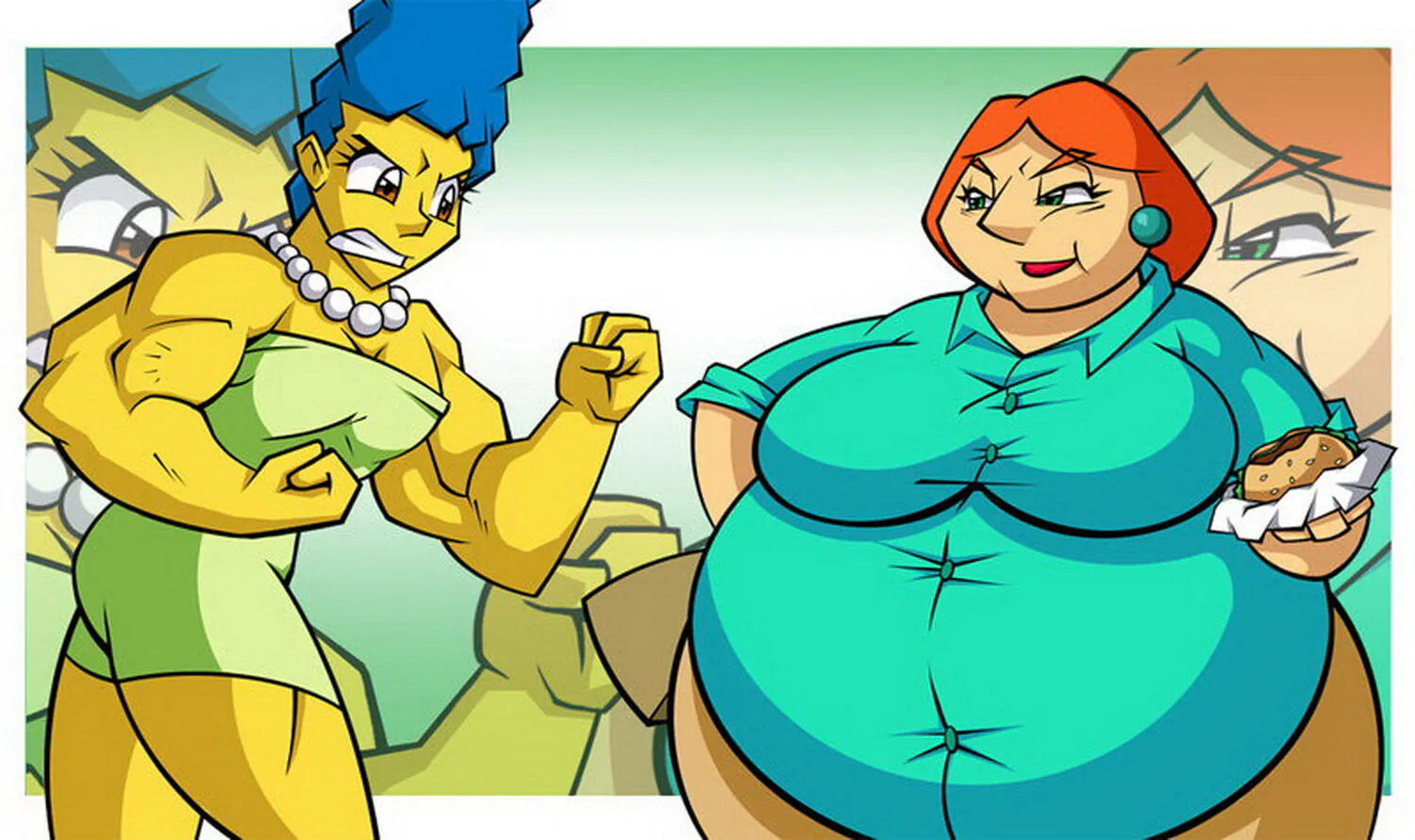 Lois Griffin and Marge Simpson Muscle Big Breast Tits
