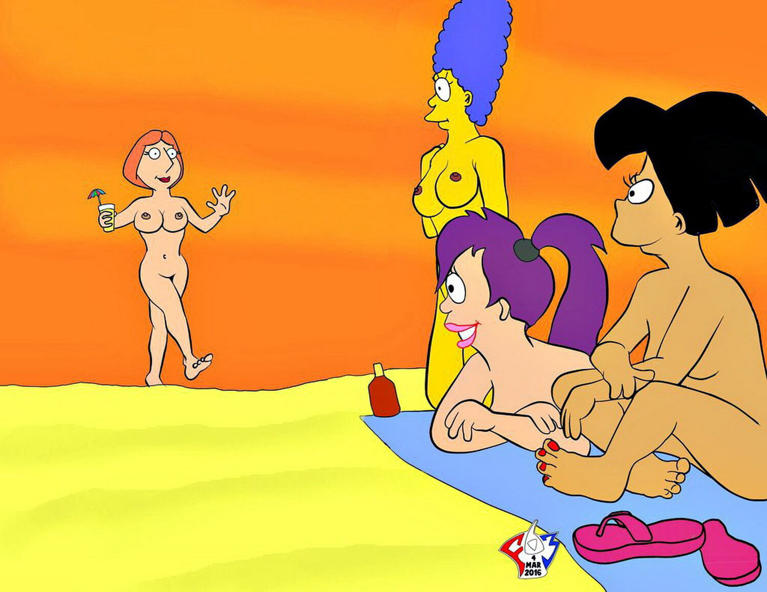 Lois Griffin and Marge Simpson Nude Tits Shaved Pussy