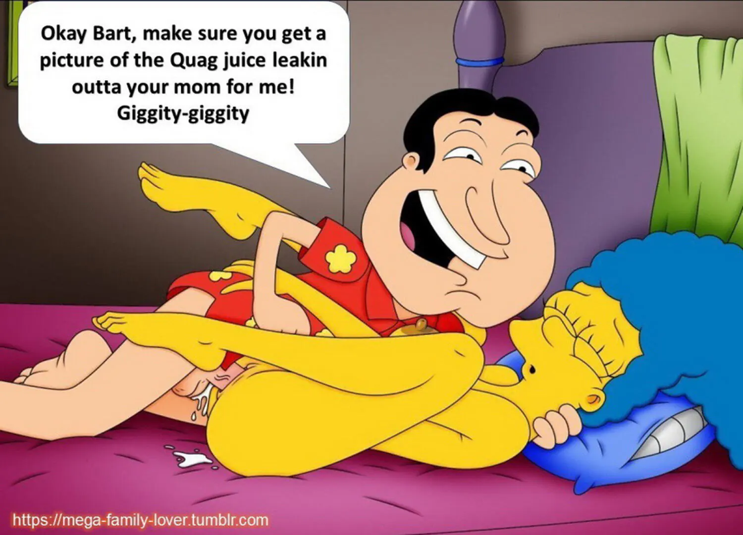 Marge Simpson and Glenn Quagmire Orgasm Face Nude Erect Nipples