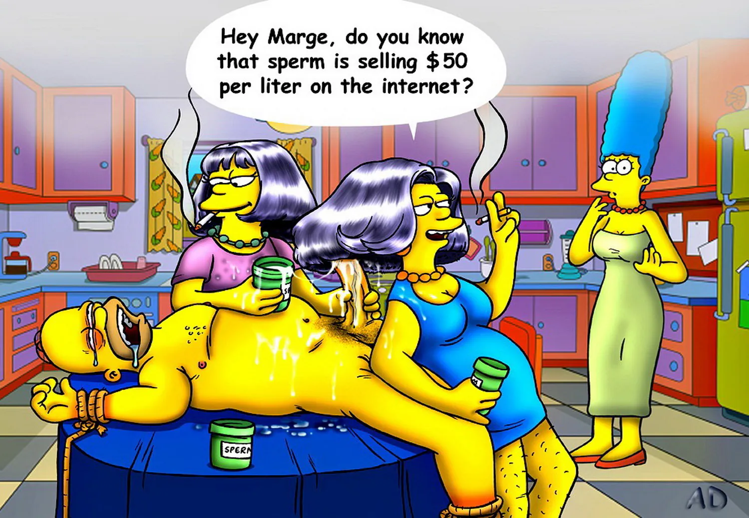 Marge Simpson and Homer Simpson Cum Penis Femdom Handjob Nude