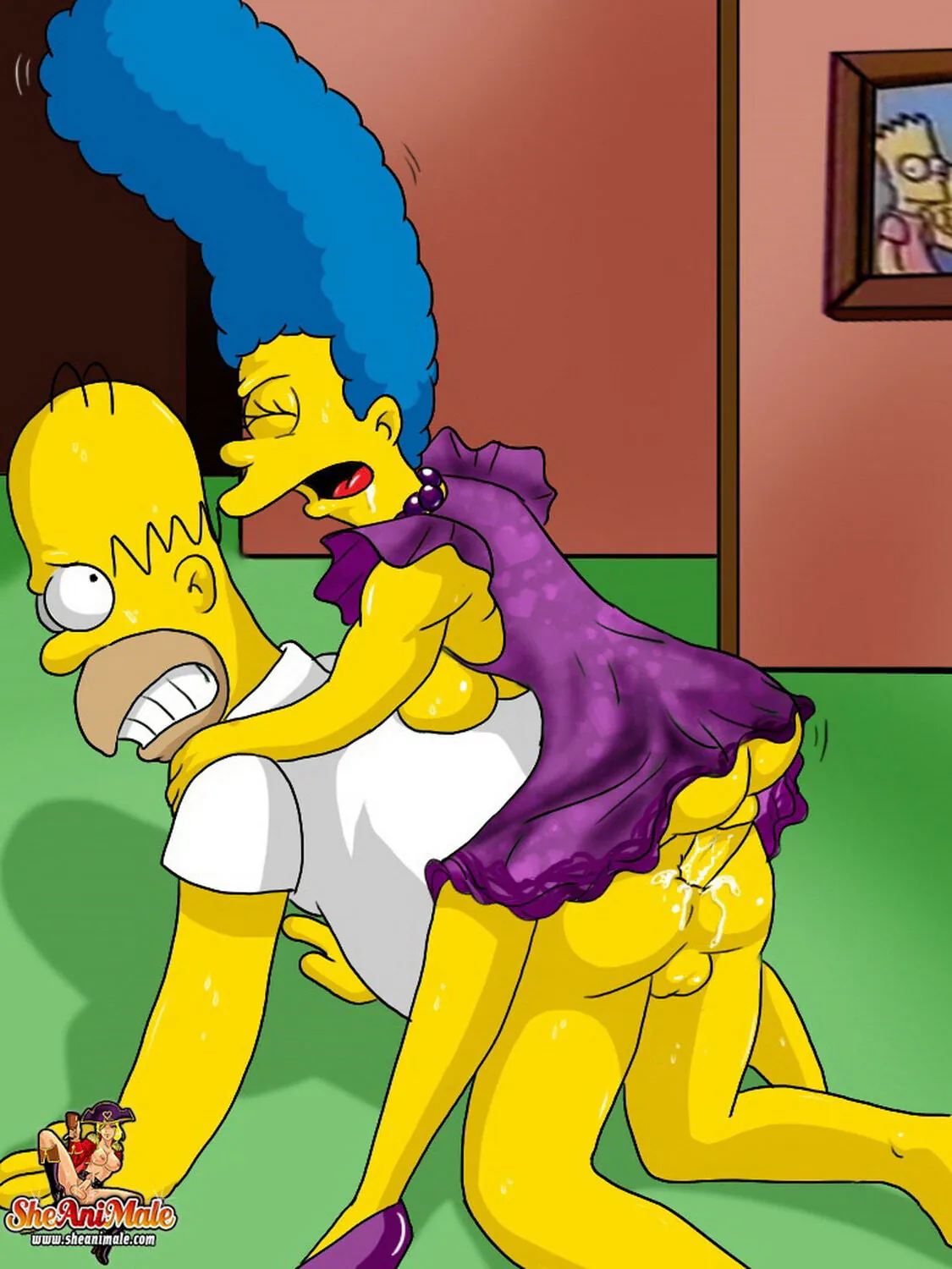 Marge Simpson and Homer Simpson Intersex Futa On Male Penis Cum