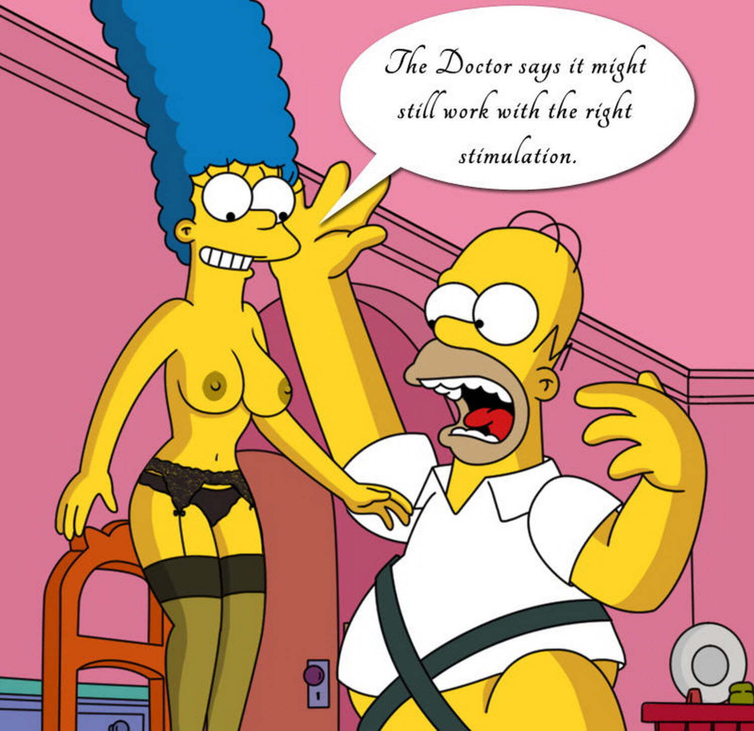 Marge Simpson and Homer Simpson Topless Stockings Tits Nipples