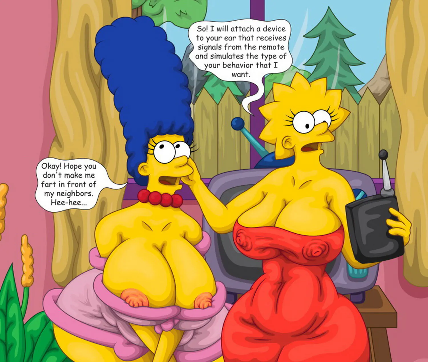 Marge Simpson and Lisa Simpson Milf Half Naked Big Breast Chubby