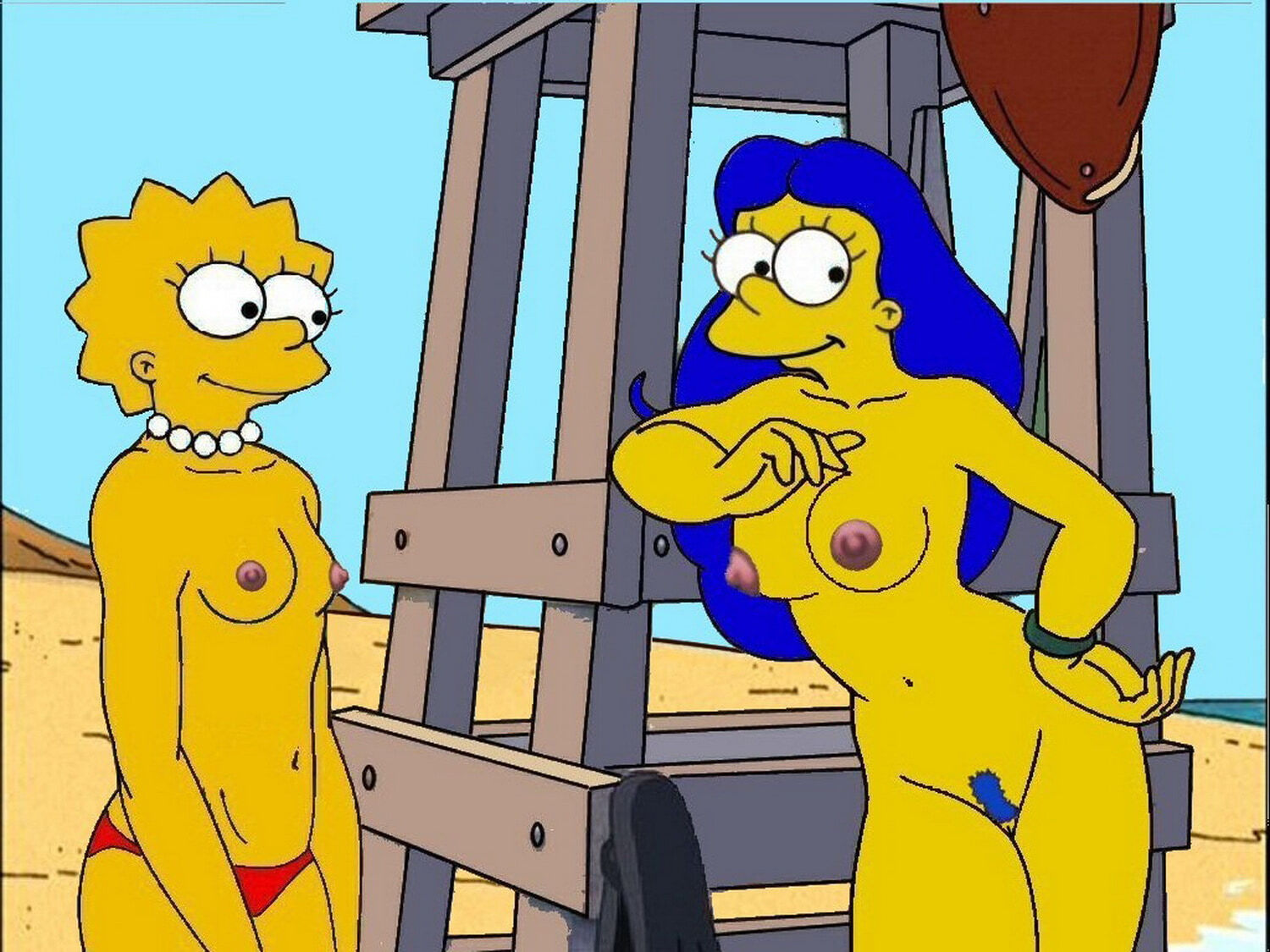 Marge Simpson and Lisa Simpson Pubic Hair Nude Tits Nipples