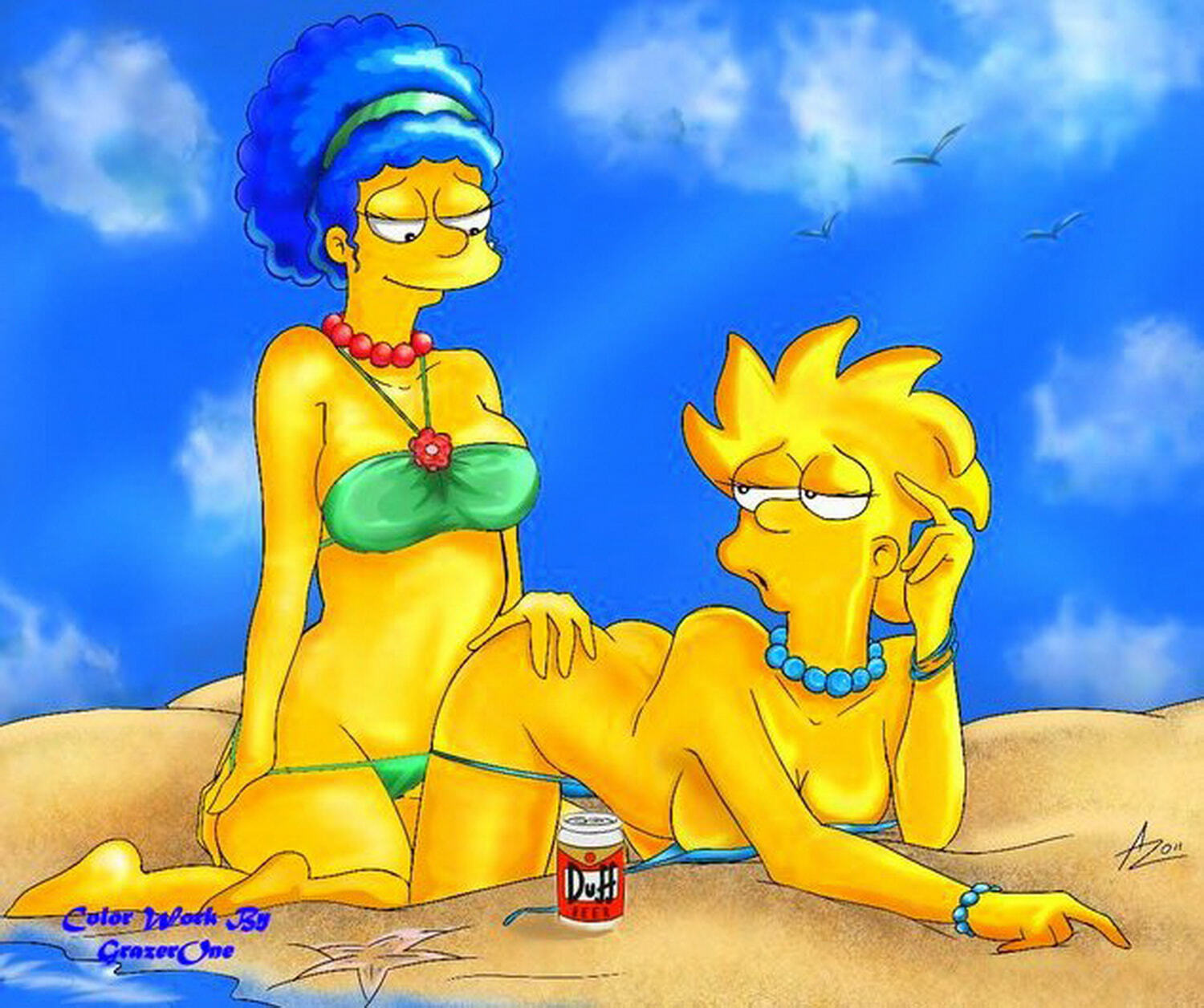 Marge Simpson and Lisa Simpson Tits Yuri Big Breast Hand On Butt