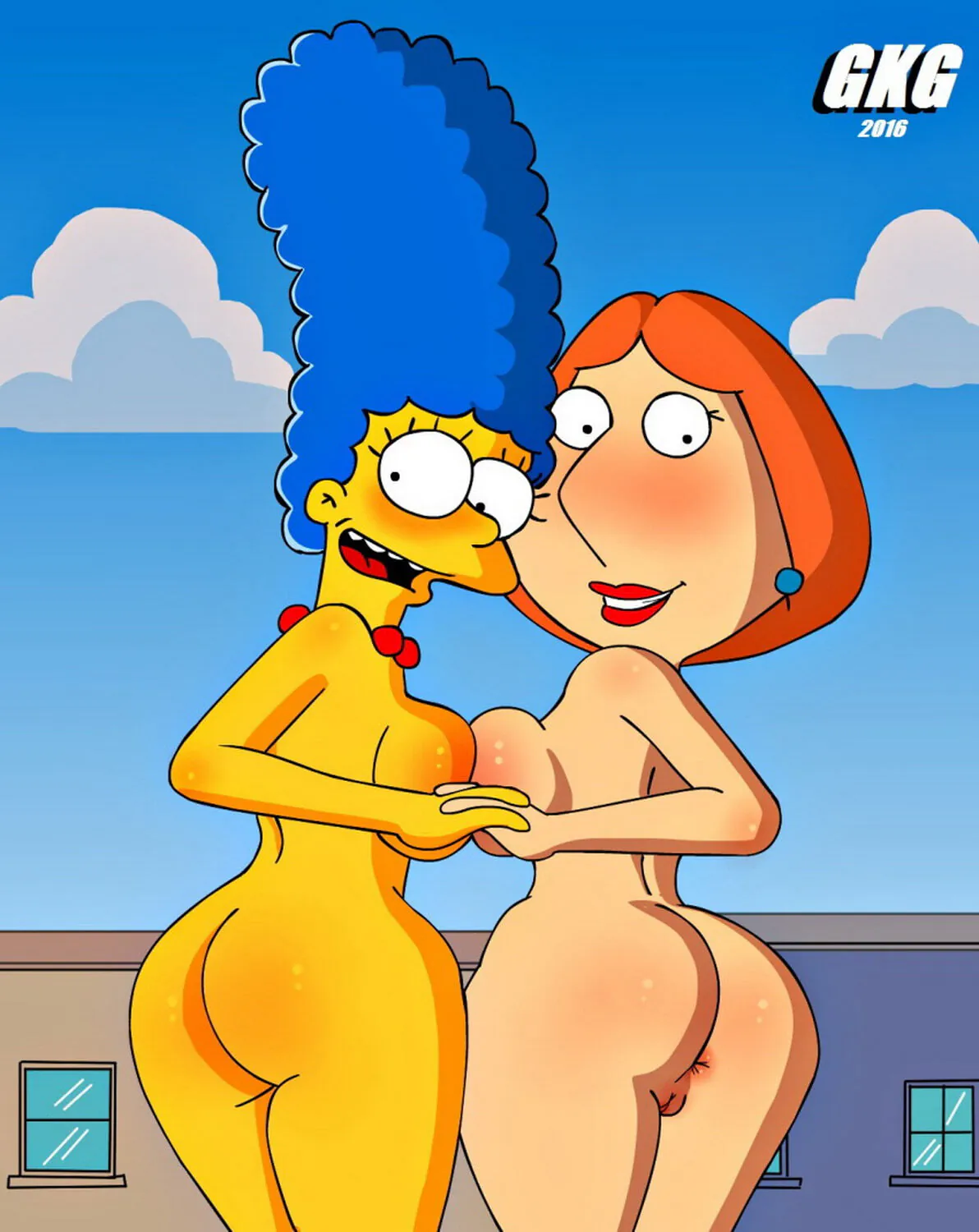Marge Simpson and Lois Griffin Big Breast Tits Nude Shaved Pussy