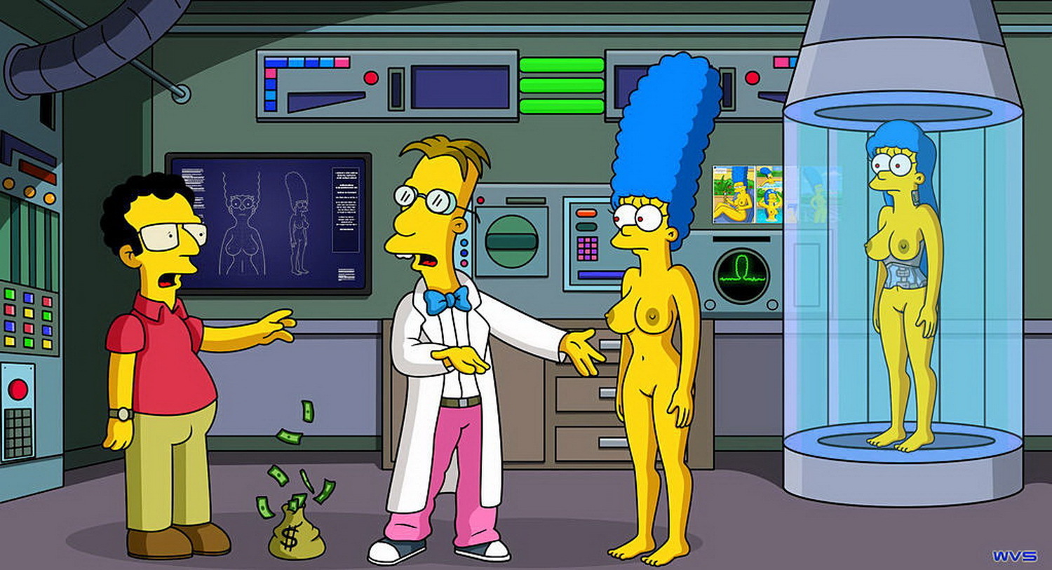 Marge Simpson and Professor Frink Big Breast Nude.