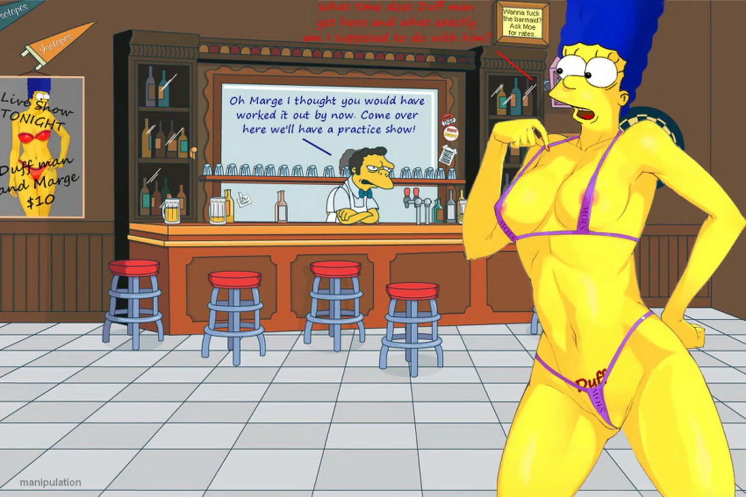 Moe Szyslak and Marge Simpson Hentai XXX Natural